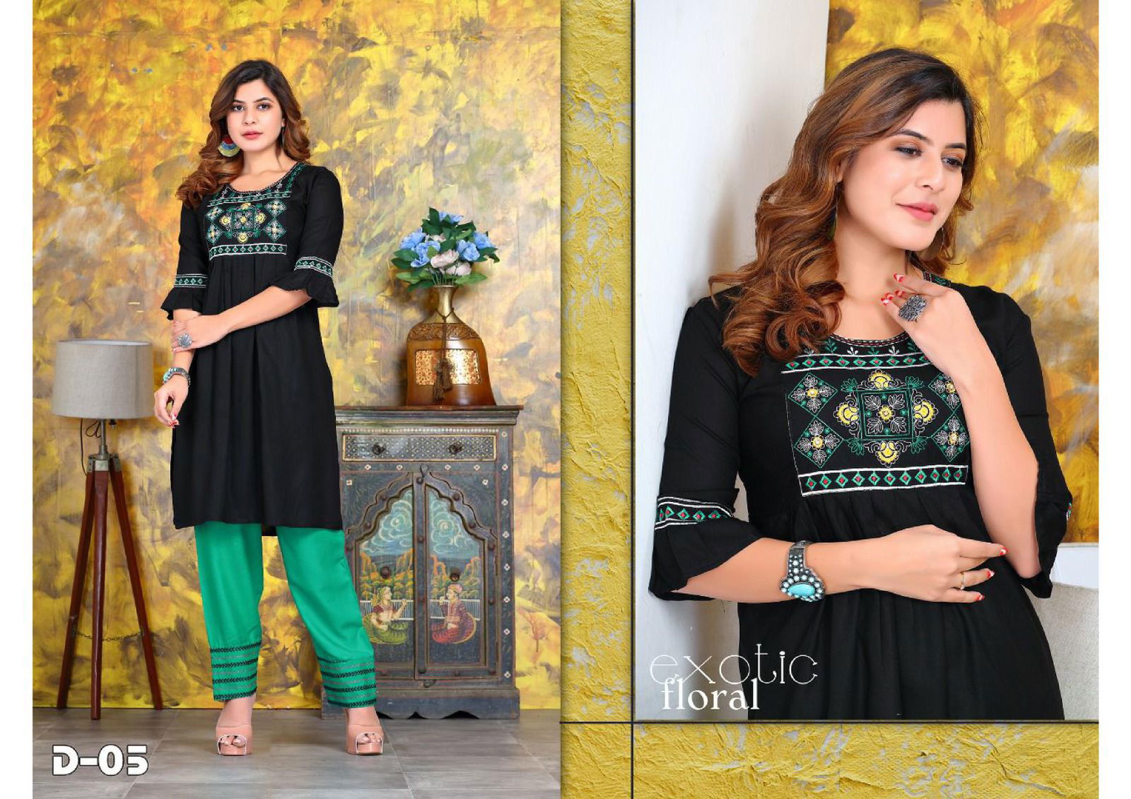 Beauty Queen Golden Dairies Ethnic Wear Rayon Kurti With Pant Collection